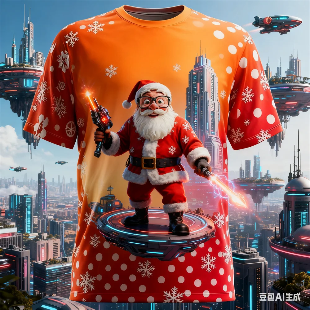 Christmas Men's T-shirt punk Santa Claus pattern print Men Women's T-shirt Breathable round neck graphic t shirts Party clothing