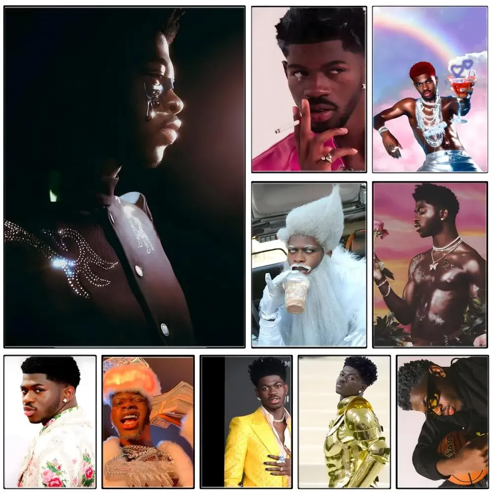 Music L-Lil Nas X-X Poster Self-adhesive Art Waterproof Paper Sticker Coffee House Bar Room Wall Decor