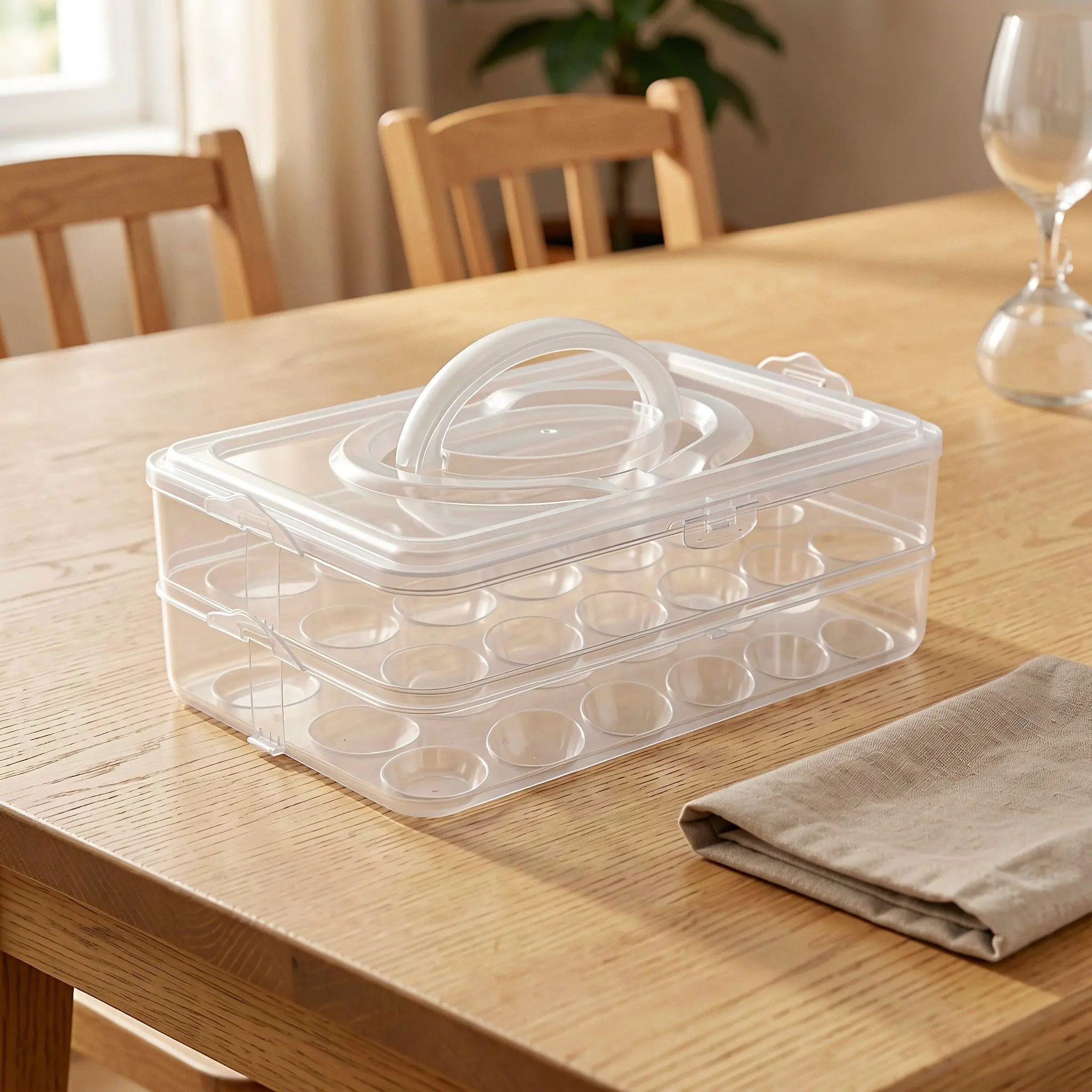 2Pcs Portable Deviled Egg Carrier Double Layer 48 Slots Stackable Egg Tray with Lid Handle for Travel Deviled Eggs Box