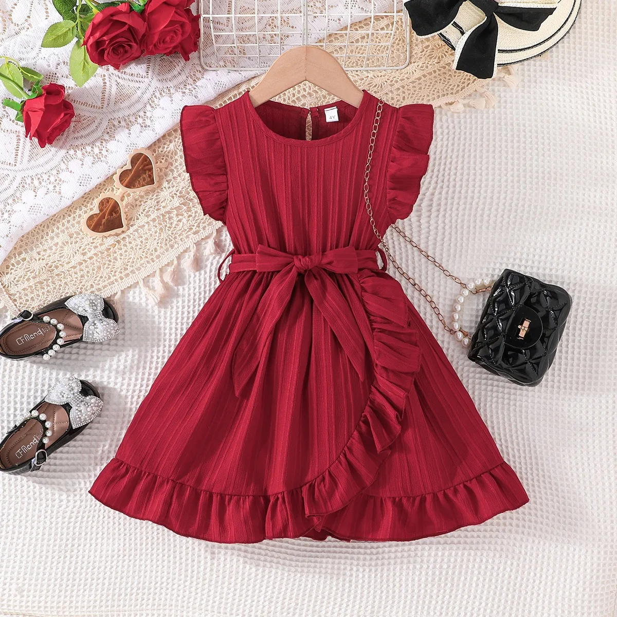

Girls Dress 2025 New Summer Flower Flying sleeves for Children Kids Princess Skirt Sweet Clothes Kids Dress Fashion 4-7Y