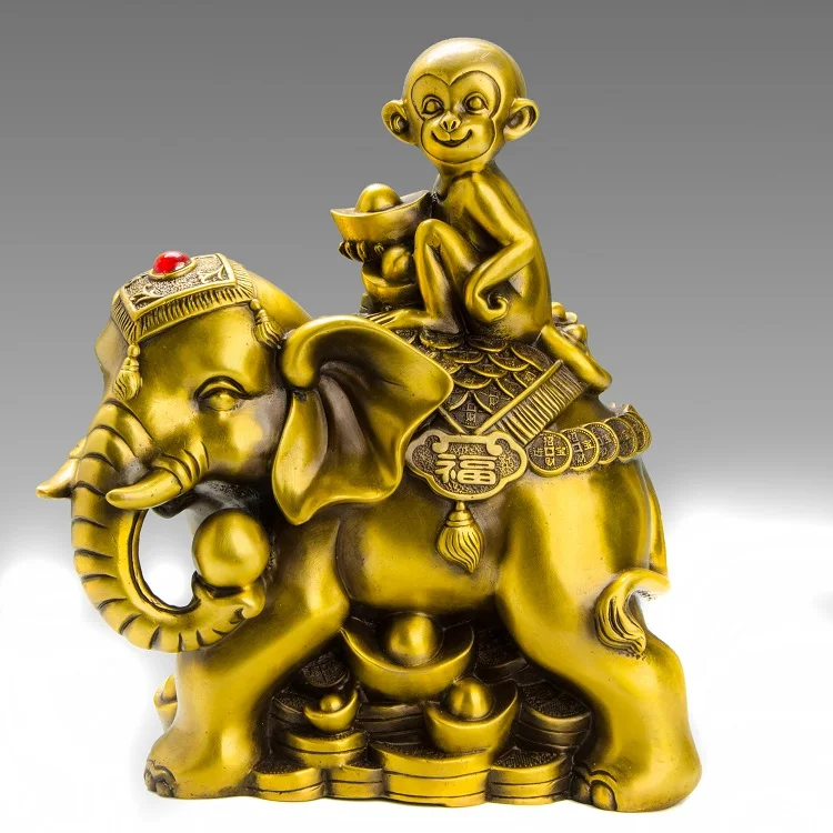 30CM Large HOME office business TOP efficacious Talisman # Money Drawing GOLD GOOD Elephant FENG SHUI Brass statue