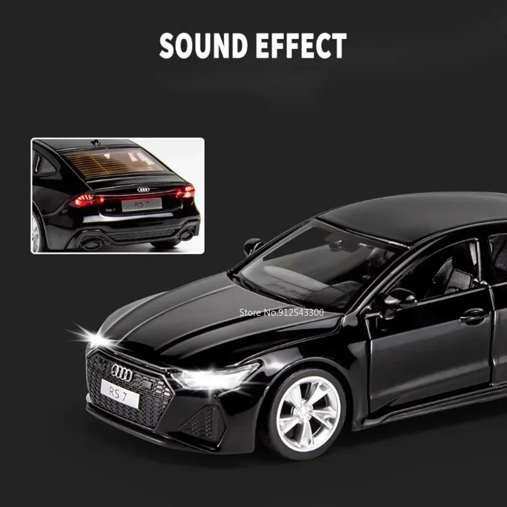 CCA 1/35 AUDI RS7 Alloy Car Model Toy Diecast Metal Doors Opened Simulation Sound Light Pull Back Collection Toys for Kids Gifts