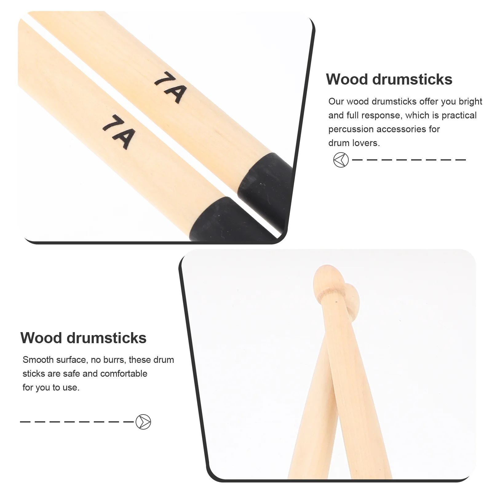 

Wood Anti-Slip Drumsticks Smooth Lightweight For Drum Accessories Bass Jazz Percussion Practice Sticks Set Adult