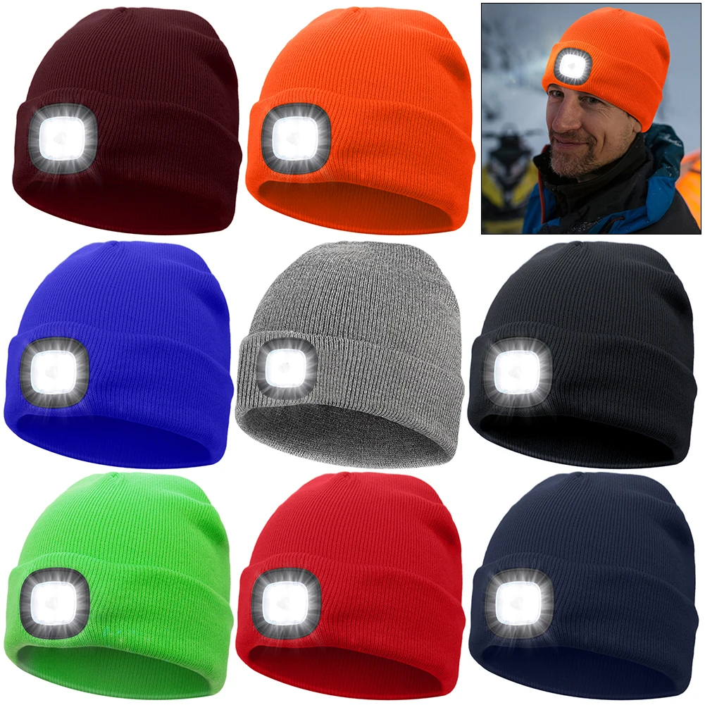 Led Light Knitted Hat 4 LED Beanie Hat Warm Autumn Winter Outdoor Hiking Fishing Camping Hand Free Headlamp Cap Unisex Headlight