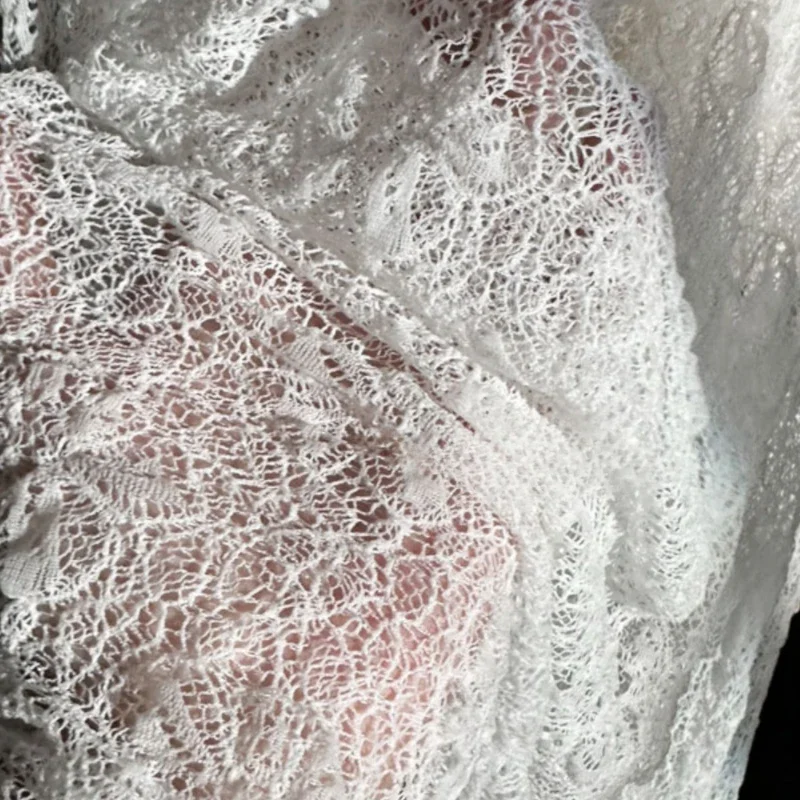 Retro Hollow Perspective Three-dimensional Lace with Irregular Texture Super Soft White Fabric DIY Designer Fabric