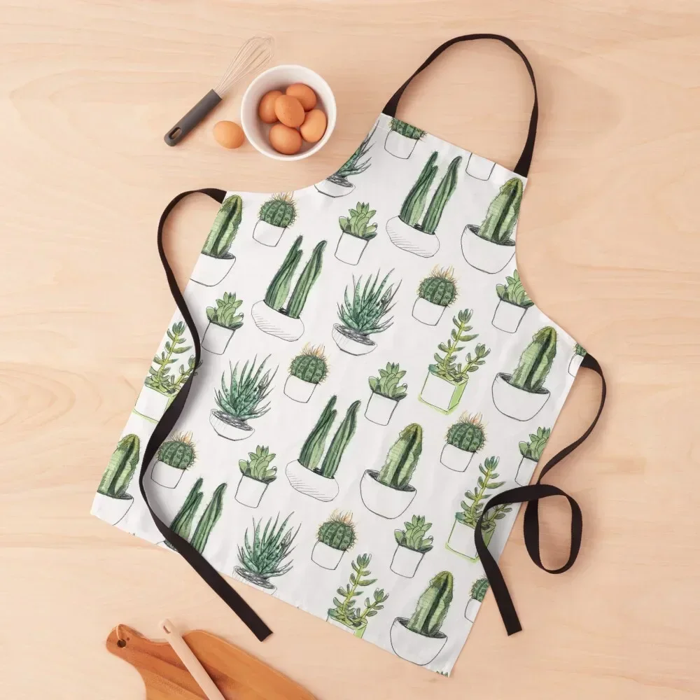 

Watercolour cacti & succulents Apron Women's Dresses kitchen jacket woman Waterproof Home Supplies Apron