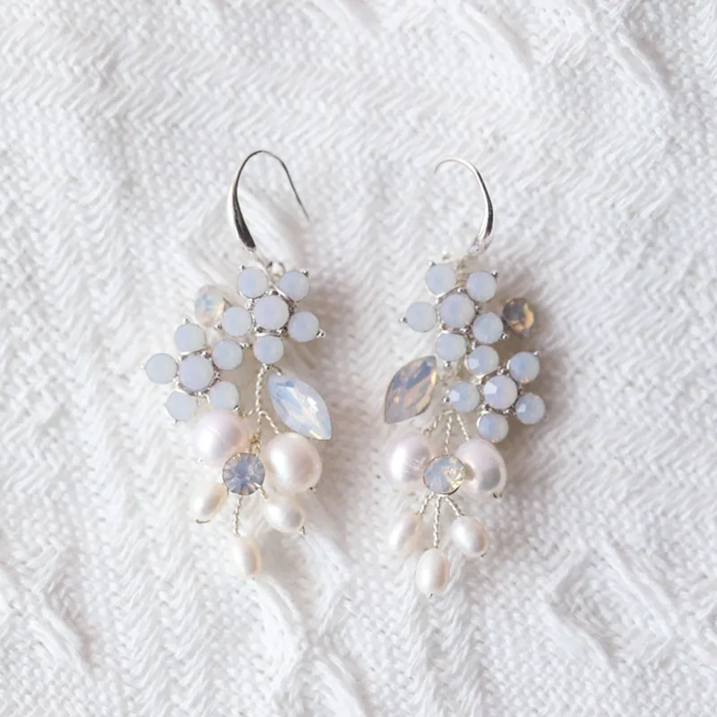 Freshwater Pearls Bridal Earrings Wedding Jewelry Silver Color Handmade Women Drop Earring