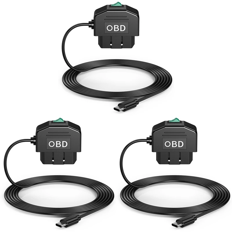 3X Dash Cam OBD Hardwire Kit, Dash Camera USB Type C Hardwire Kit With OBD Power Cable For Dashcam 12-24V To 5V/3A-A82M