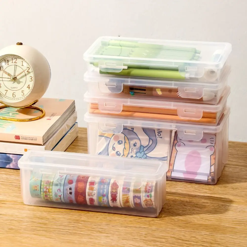 Boîte à Crayons Multifonctionnelle en Plastique Transparent à Boucles, Rangement de Bureau, Empilable, Simple, pour Stylos, Brosses