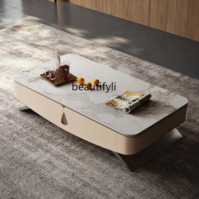 Italian Style Light Luxury TV Cabinet and Tea Table Solid Wood Living Room Floor Cabinet Simple Modern Creative High-End Villa