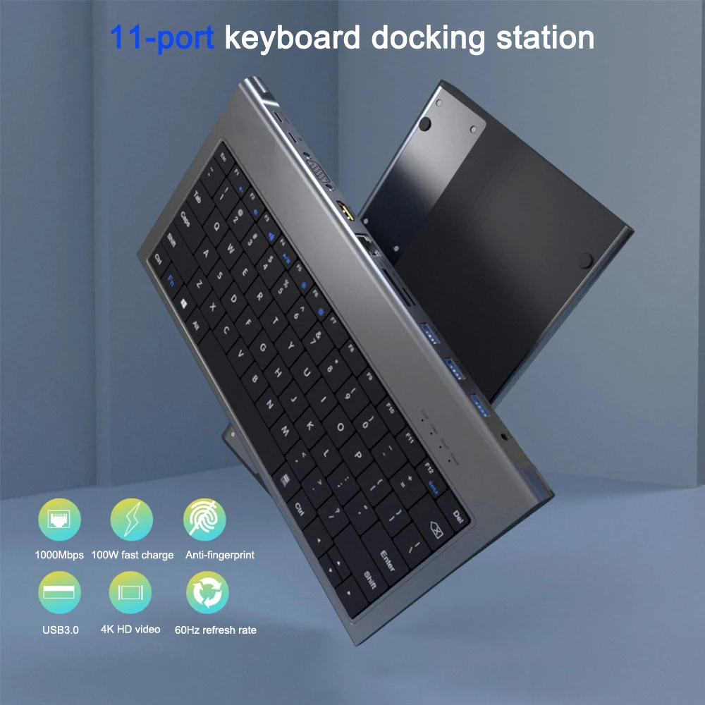 

11-IN-1 Multifunction Keyboard Type-C Docking Station 100W PD 4K HD Video HDMI Port Replicator Ethernet USB 3.0 HUB For Laptop