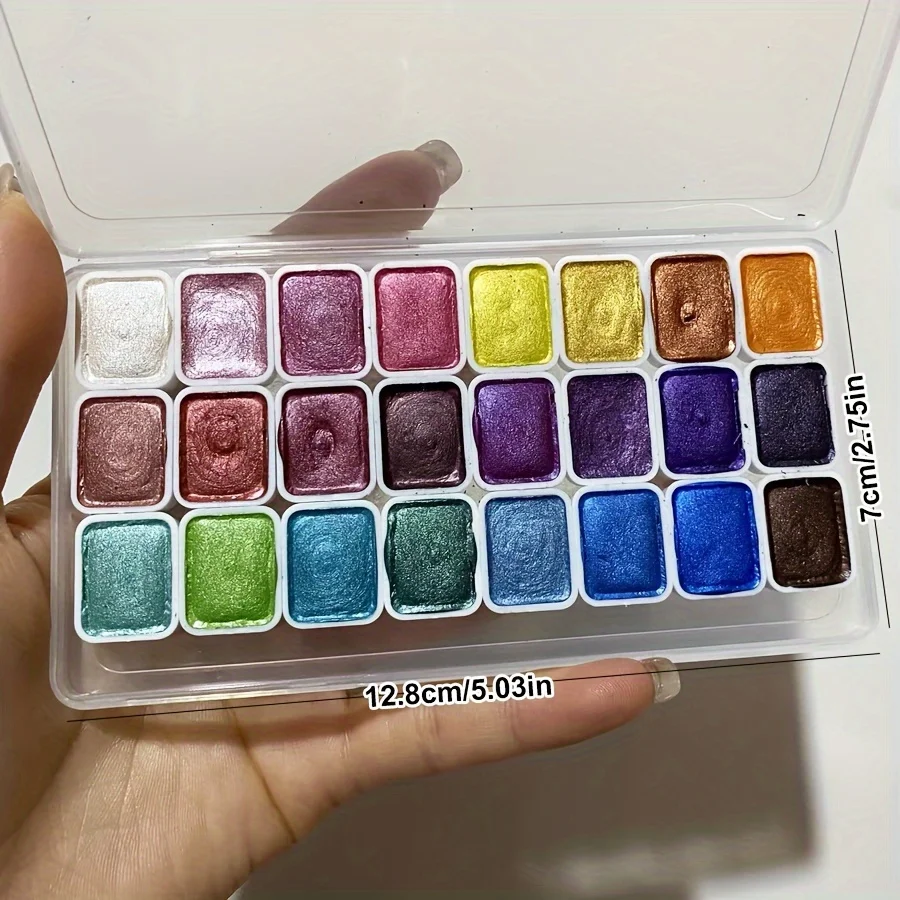 24 Shades Metallic Pearl Watercolor Pigment Set Glitter Solid Paint for Nail Art Painting Calligraphy Craft Accessories image 2