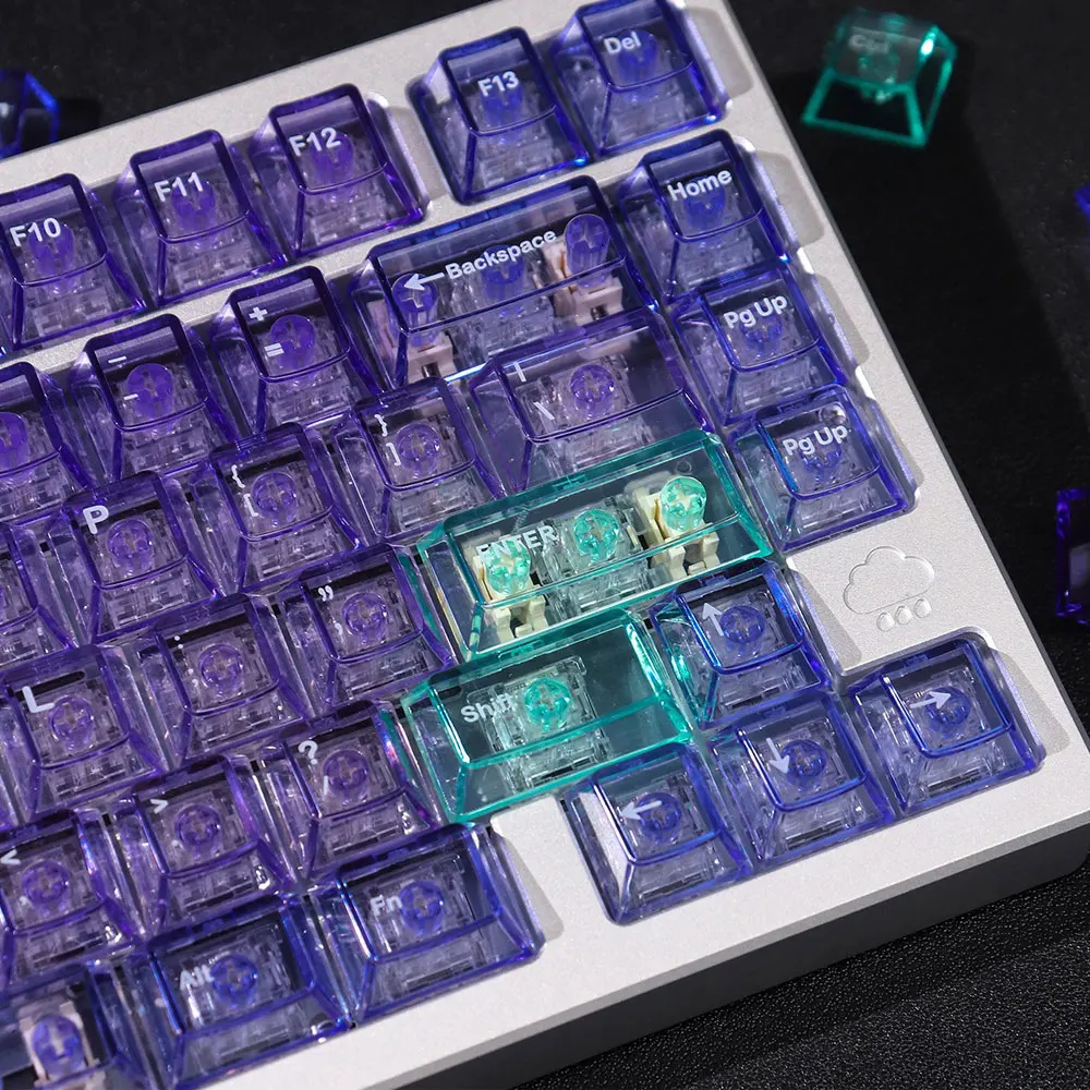 Imagem -04 - Transparência Roxo Keycaps 156 Chaves Conjunto Completo Altura Cereja Pbt Sublimação Térmica 61 87 98 104 108 Teclado Mecânico