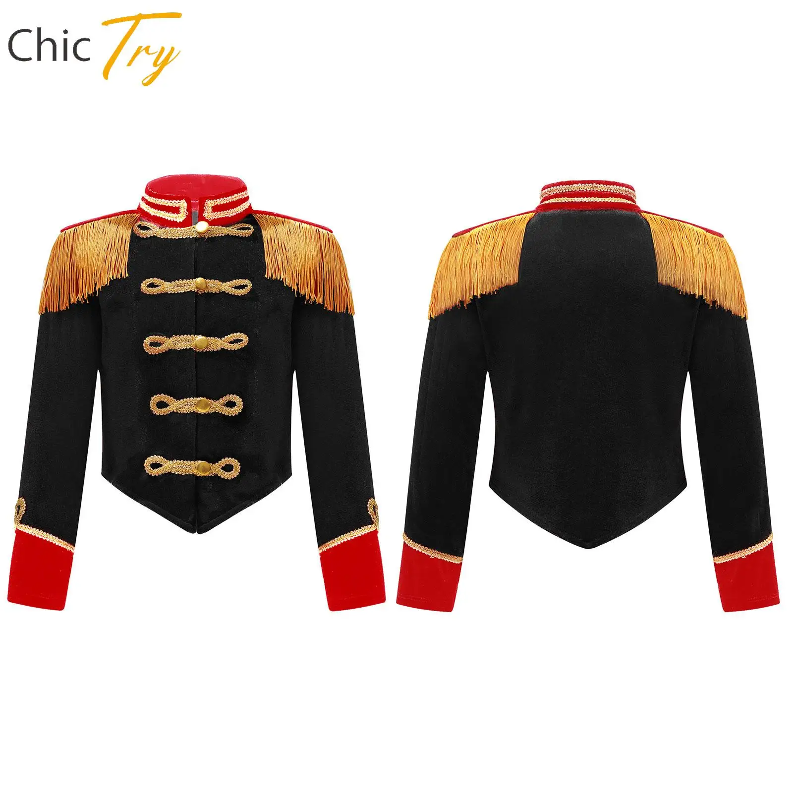 

Girls Halloween Circus Ringmaster Costumes Fringe Tassel Epaulet Jacket Ringleader Drummer Carnival Cosplay Performance Costumes