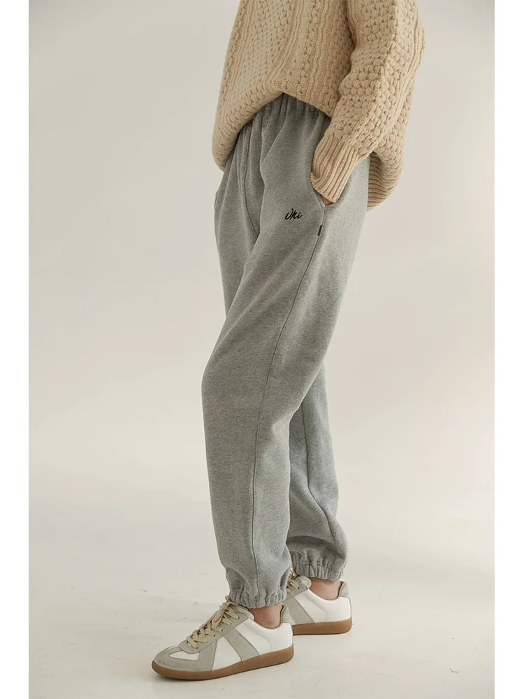 

Original VKI Pure Cotton Nano Fleece Embroidered Loose Fit Thickened Cuffed Sports Casual Sweatpants Long Trousers for Women