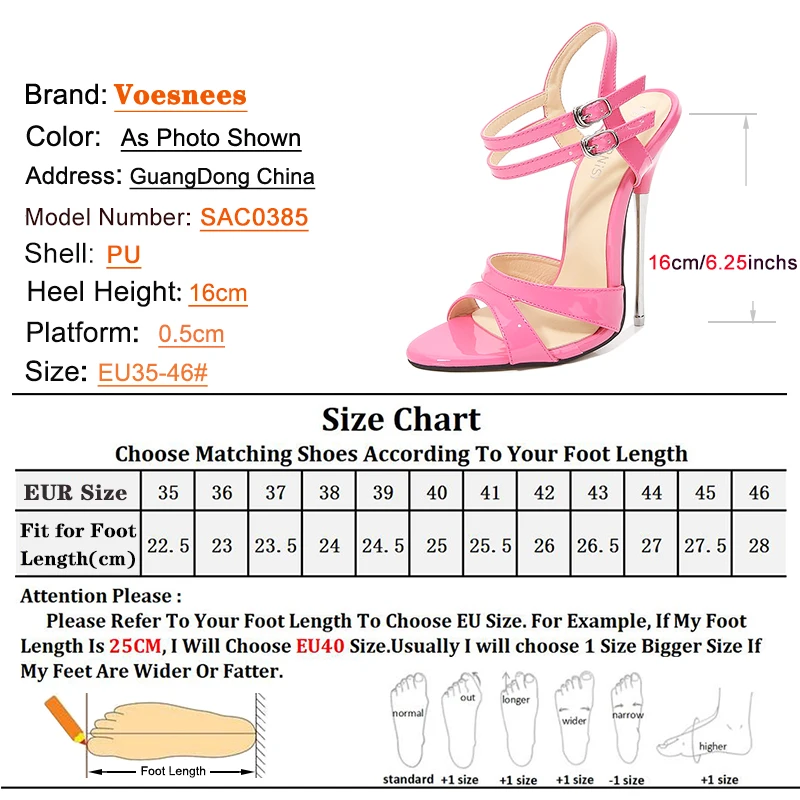 Summer Women Ankle Strap Shoes 16CM Ultra High Metal Heel Sandals Plus Size 46 Club Ladies Shoes Fetish Cross Dresser High Heels