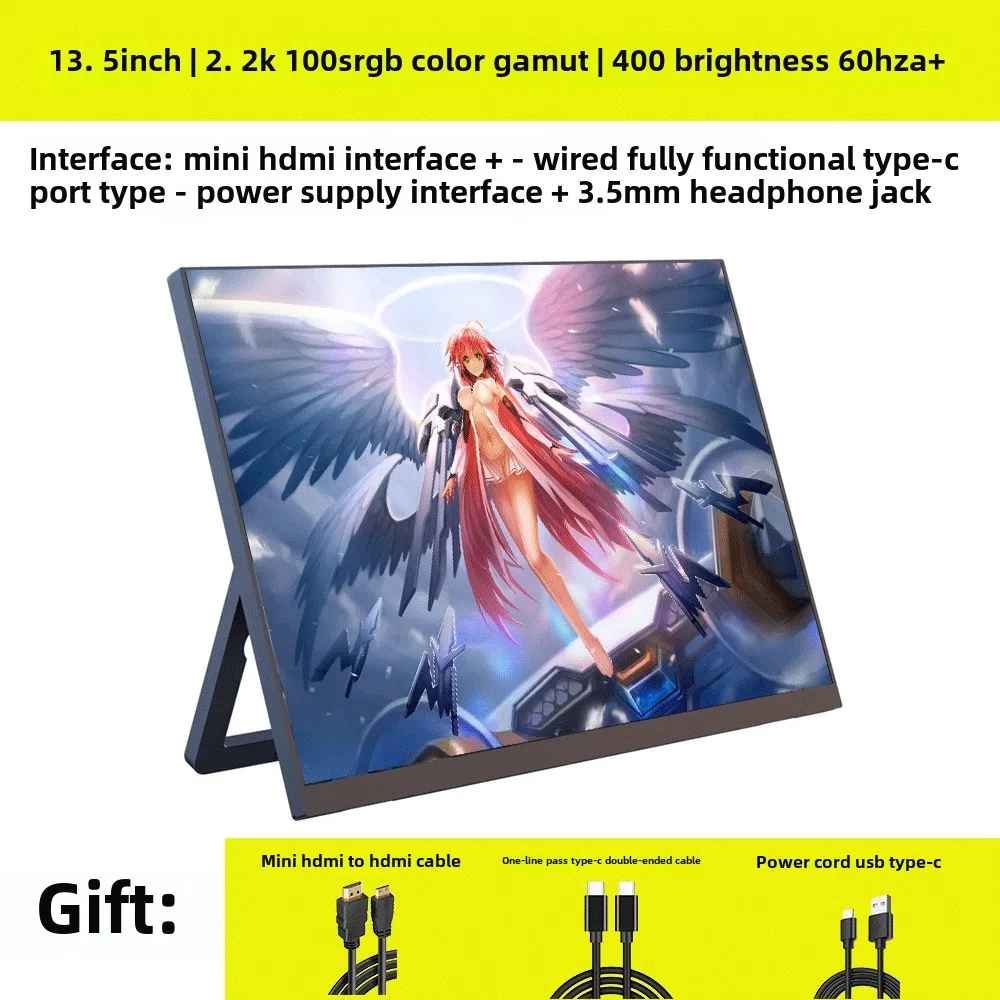 Monitor portátil de 13,5 pulgadas, 2,2 K, 60Hz, compatible con expansión de pantalla secundaria de ordenador de mesa para interruptor de teléfono/PS4/5/XBOX/espejo