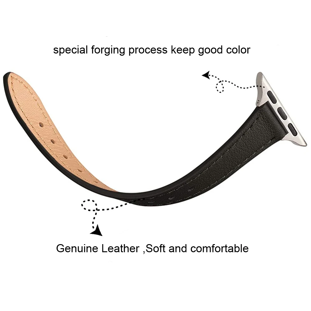 For apple watch ultra 2 49mm 6 se 40mm 44mm 8 41mm 45mm band Slim Leather strap for iwatch 9 8 7 5 38mm bands women Thin correa image 3