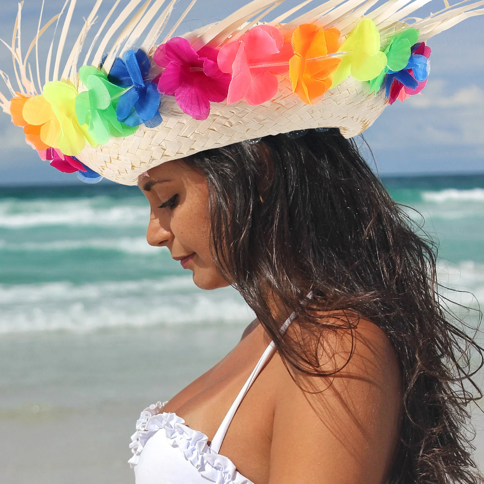 

Straw Hat Chicken Coop Style Hawaiian Beach Wide Brim Sun Hat for Outdoor Garden Camping Decoration Hats