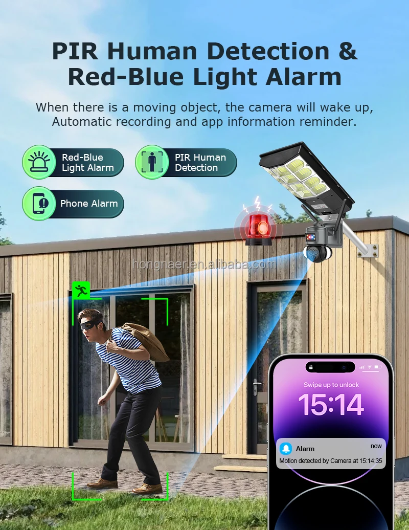 Hongnaer 6MP 2 عدسة 12X التكبير اللاسلكية تعمل بالطاقة الشمسية كاميرا تلفزيونات الدوائر المغلقة Ubox WiFi الأمن في الهواء الطلق 4G بطاقة Sim كاميرا ضوء الشارع الشمسية #4
