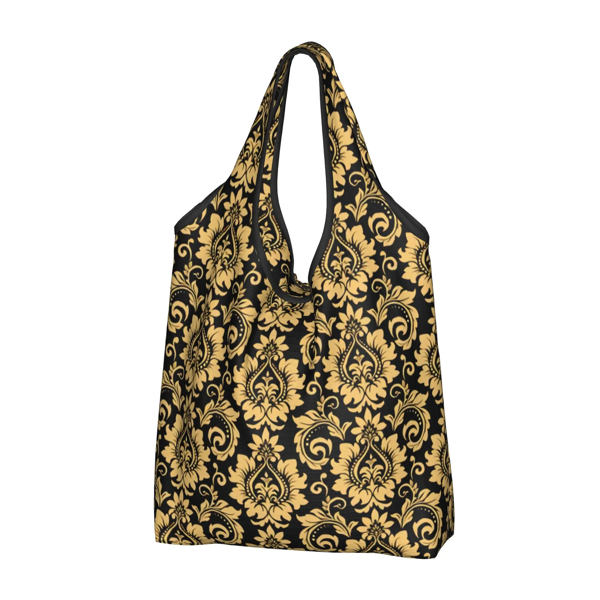 Custom Vintage Baroque Floral Pattern Shopping Bag Women Portable Big Capacity Grocery European Floral Shopper Tote Bags
