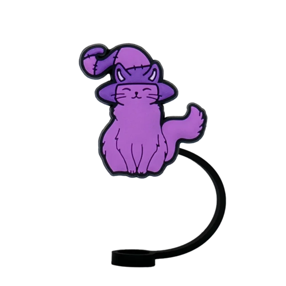 

Silicone Halloween Straw Cover Witches Cat Moon Skull Purple Drinking Straw Covers Funny 10mm Drinking Dust Plugs