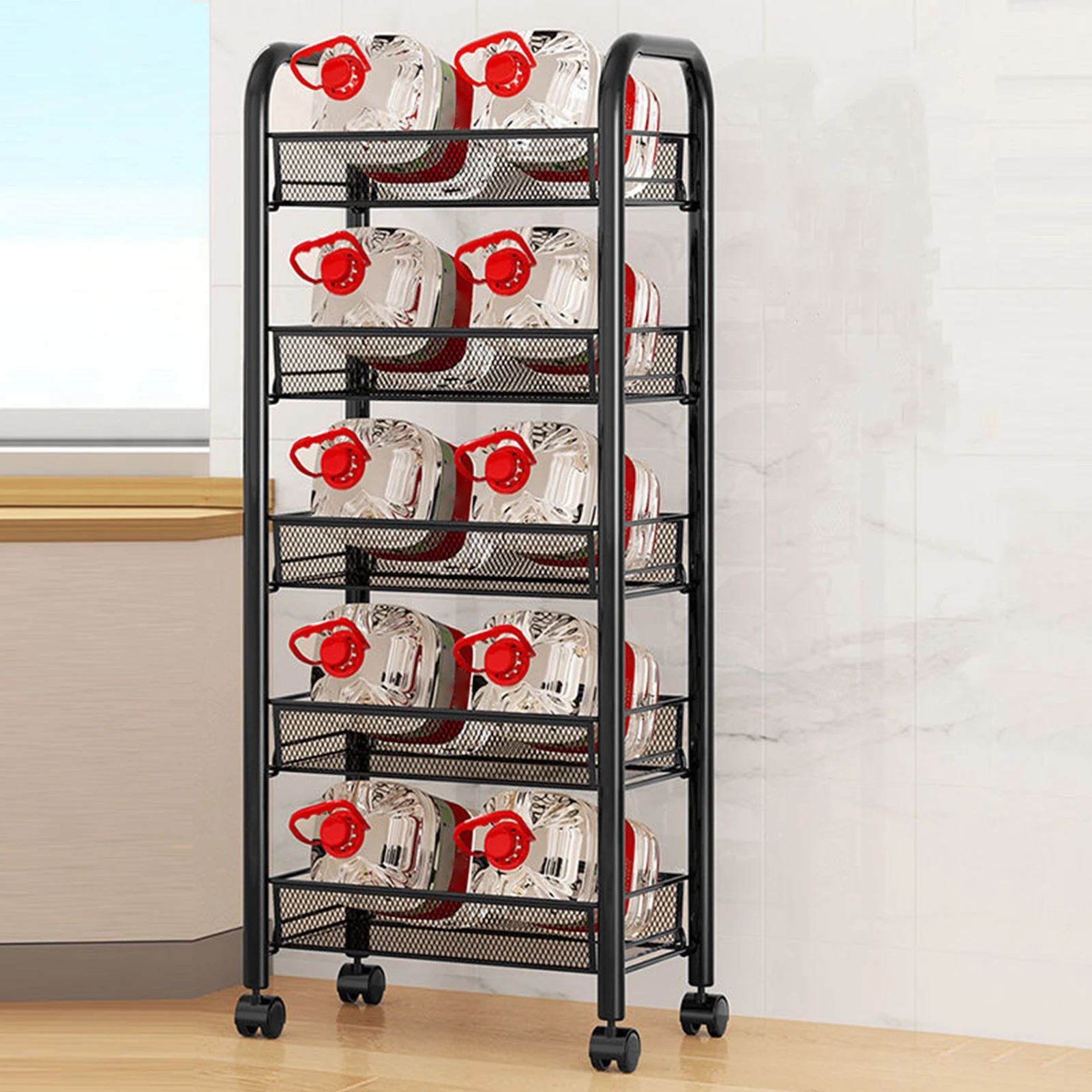 Panier de rangement en métal à 5 niveaux empilables, chariot de cuisine avec roues à 360 degrés, rangement multifonctionnel indépendant