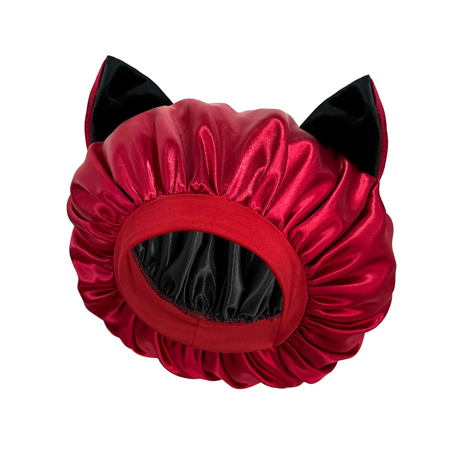 three-dimensional cat ear satin sleeping cap, women's silky hair care cap, curly hair anti-frizz setting