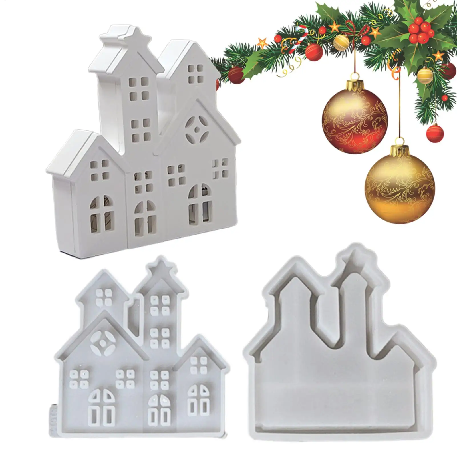 

1 Pair DIY Christmas House Plaster Epoxy Craft Making Mold Non-Stick Christmas Home Decor Silicone Christmas House Mold Decor