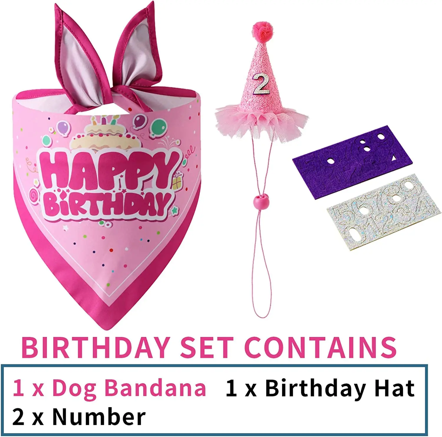 Dog Boy and Girl Birthday Bandana with Hats Reusable Foldable Pet Scarf  with Number for Small Medium Dogs Pet Accessories