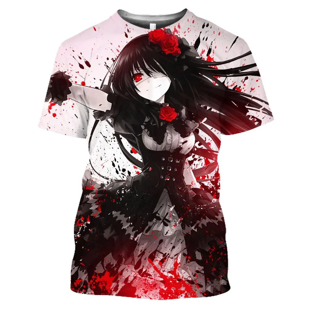 Mangas Date A Live Tokisaki Kurumi Sexy Girls Otaku Graphic T-Shirt Anime Short Sleeve Harajuku Shirt for Men Tops & Tees