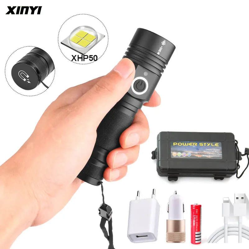 

60000LM Powerful Led Flashlight XHP50 flashlight USB charging Zoom led torch lanter 1*18650 battery For Camping cycling Lamp