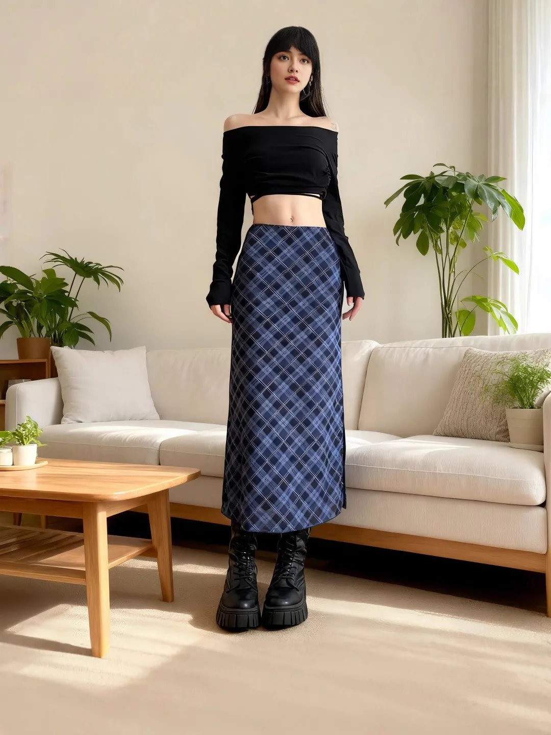 

Элегантная длинная юбка больших размеров в американском ретро-стиле с кружевным бантом, клетчатым узором и разрезом, миди-юбка для женщин, 25% повторных покупок