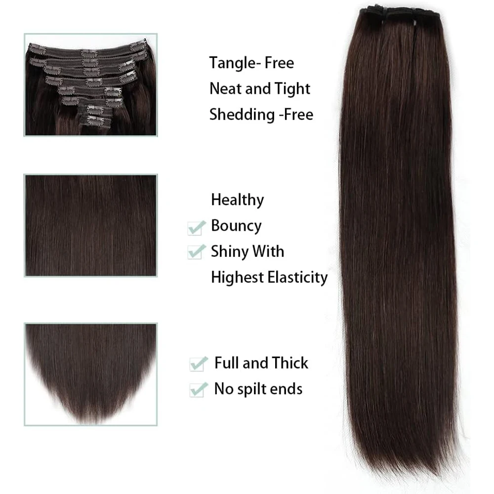 120G Rechte Clip In Hair Extensions Per Set Met Dubbele Inslag 8 Stuks Braziliaanse Maagdelijke 100% Menselijk Haar Natuurlijk Zwart Voor Vrouwen