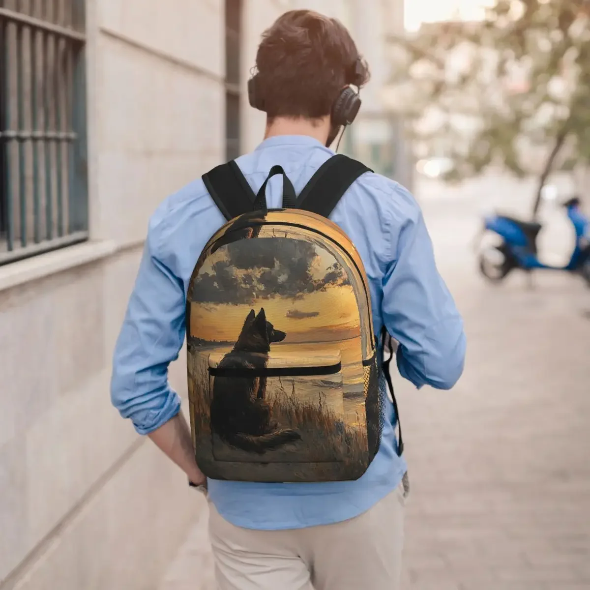 German Shepherd Oil Painting Backpack Boys Girls BookBag Kids School Bag Computer Shoulder Bags for Men Women