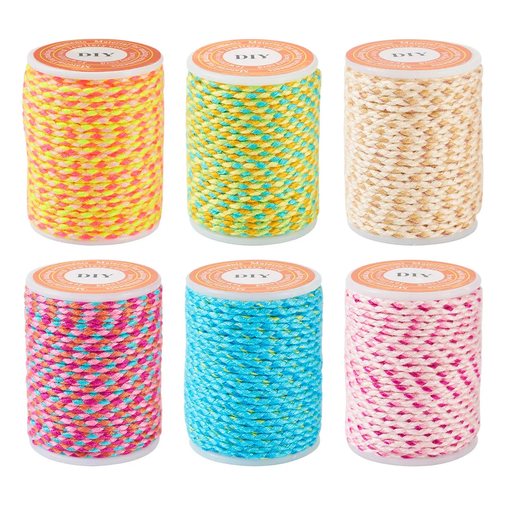 6 Rolls 4m/roll Handmade 4-Ply Polycotton Cord Macrame Rope String for DIY Bracelet Knitting Wall Hangings Supplies