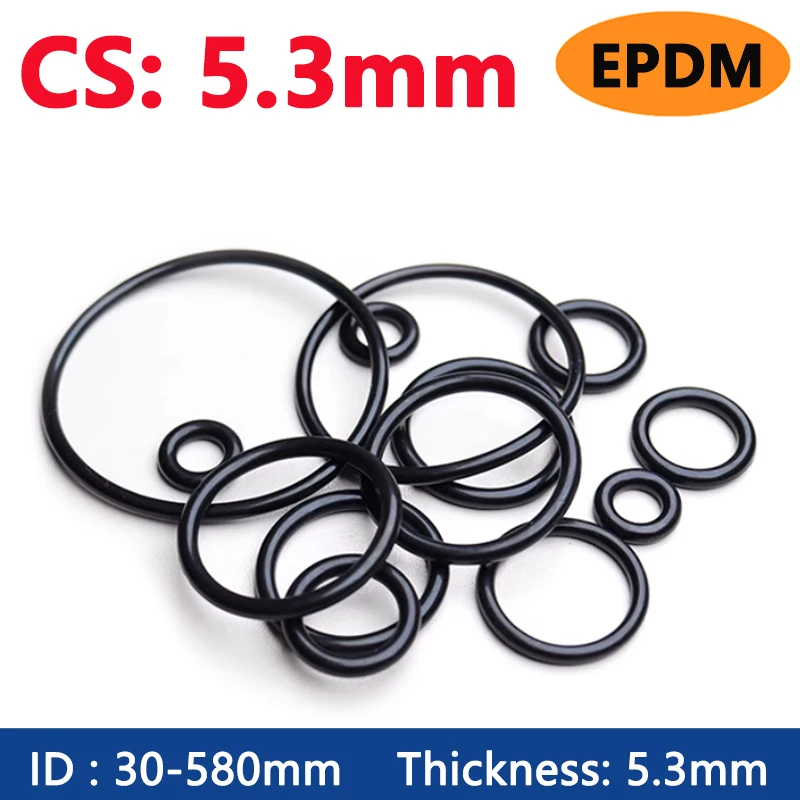 

Thickness CS 5.3mm EPDM Rubber O Ring ID 30-580mm OD 40.6-590.6mm Acid Alkali Water and Friction Resistance O-Ring Seal Gasket