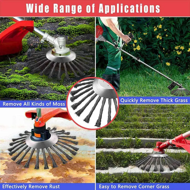 10 Inch Weed Steel Wire Brush Wire Trimmer Blade With Universal Adapters, Steel Wire Brush Cutter Attachments Accessories