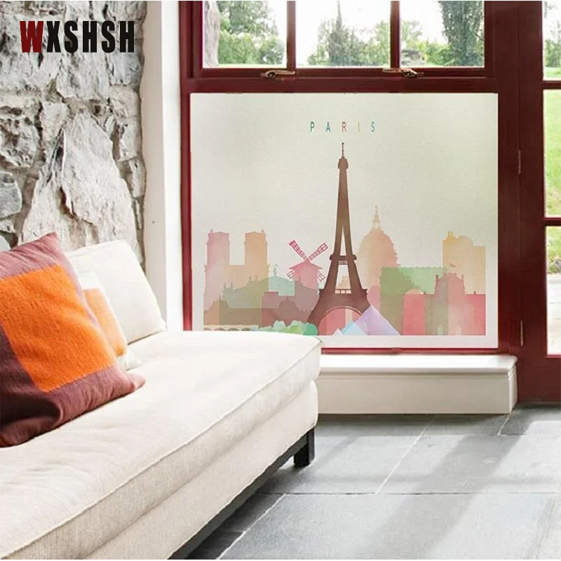 Window tint film City Silhouette Static Glass Film adhesive vinyl Water-Proof Anti UV Privacy Protection Stained Home Decor