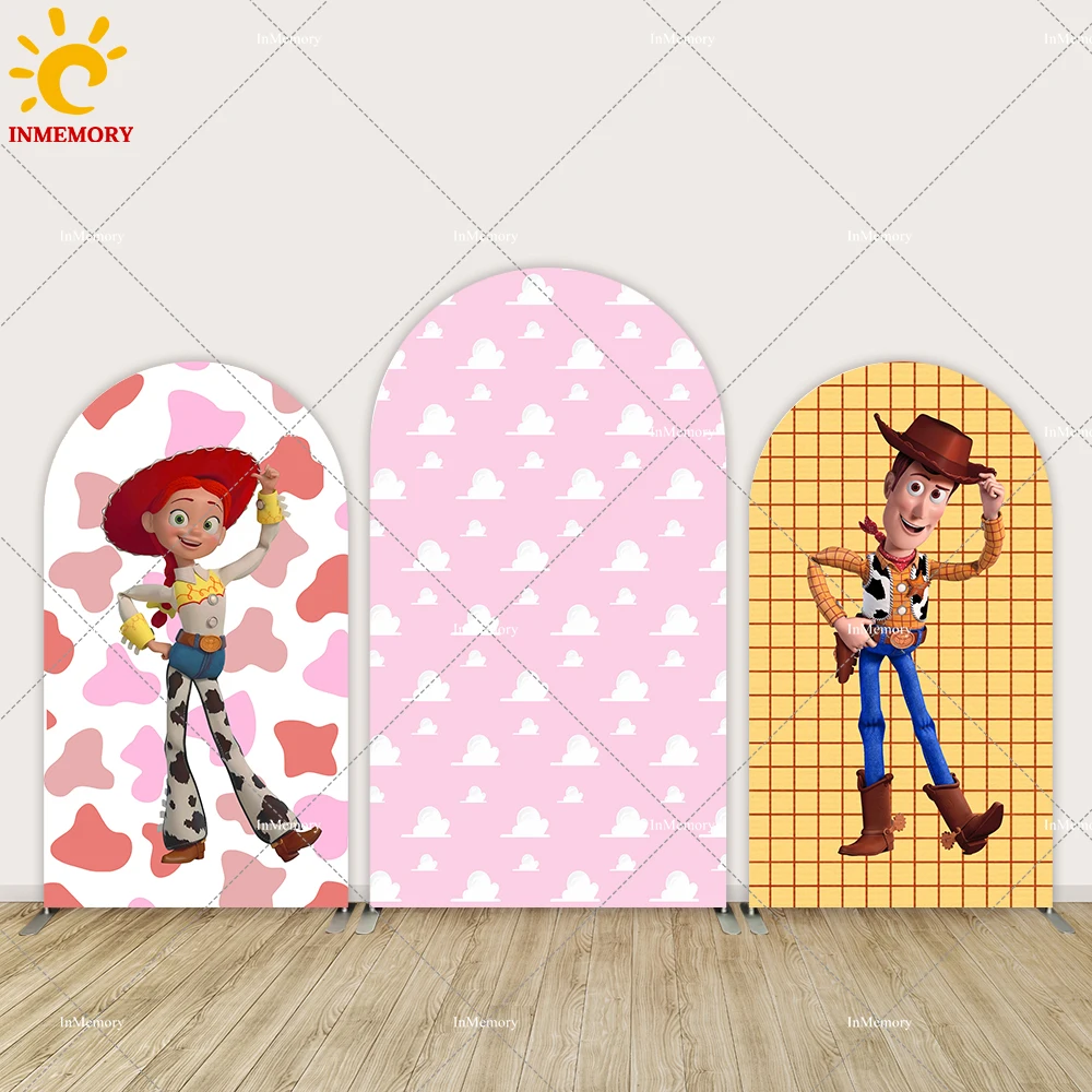 

Customize Pink Toy Story Photo Background Covers Kids Theme Arch Background Double Side Elastic Covers