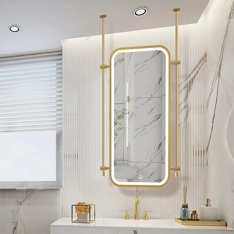 Illuminated Smart LED Bathroom Mirror - Anti-Fog, Rectangle Metal Frame, Touch Screen, Wall-Mounted for Hotel & Home
