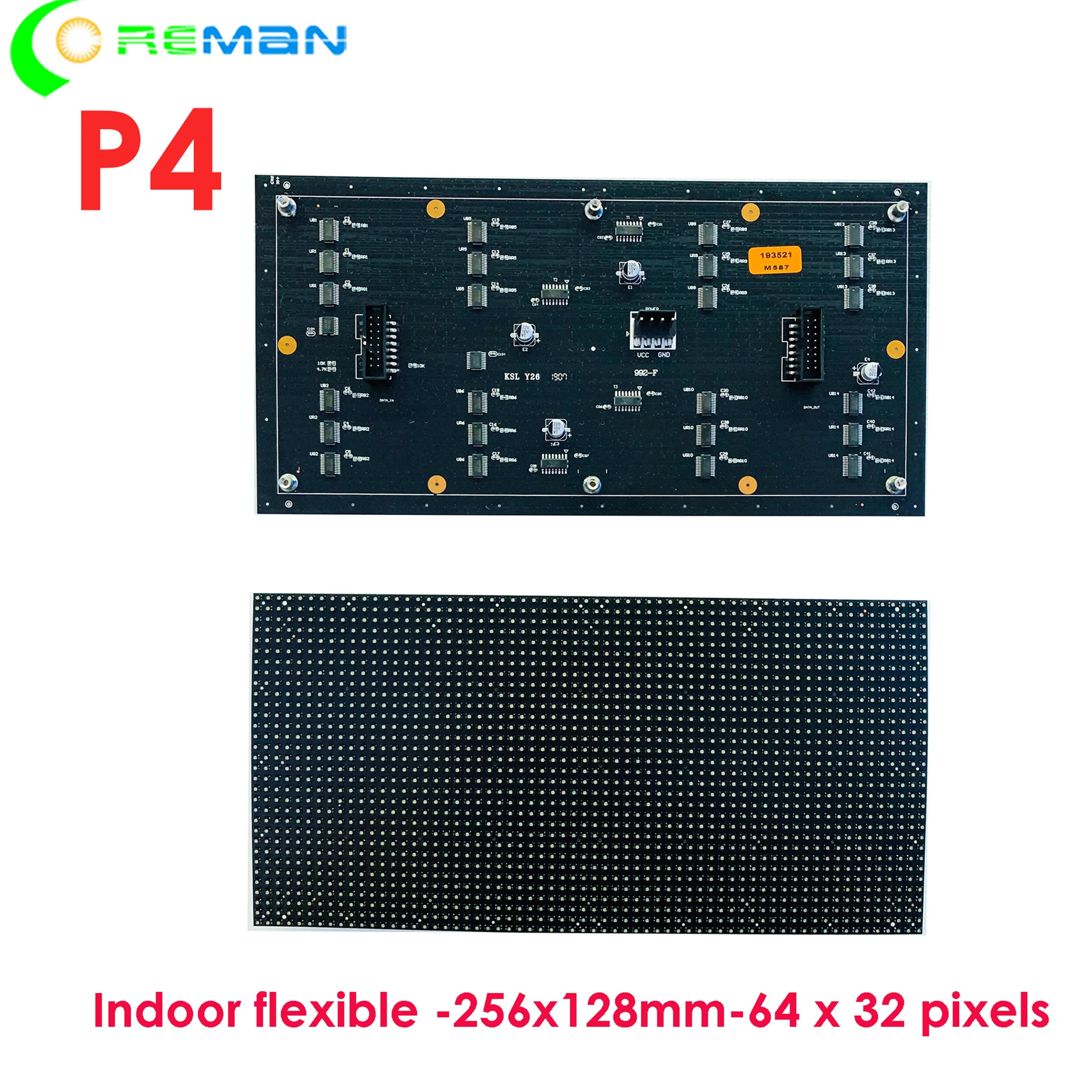 Wholesale 256x128mm 64x32 Indoor p4 curved soft flexible led module for custom shape led screen