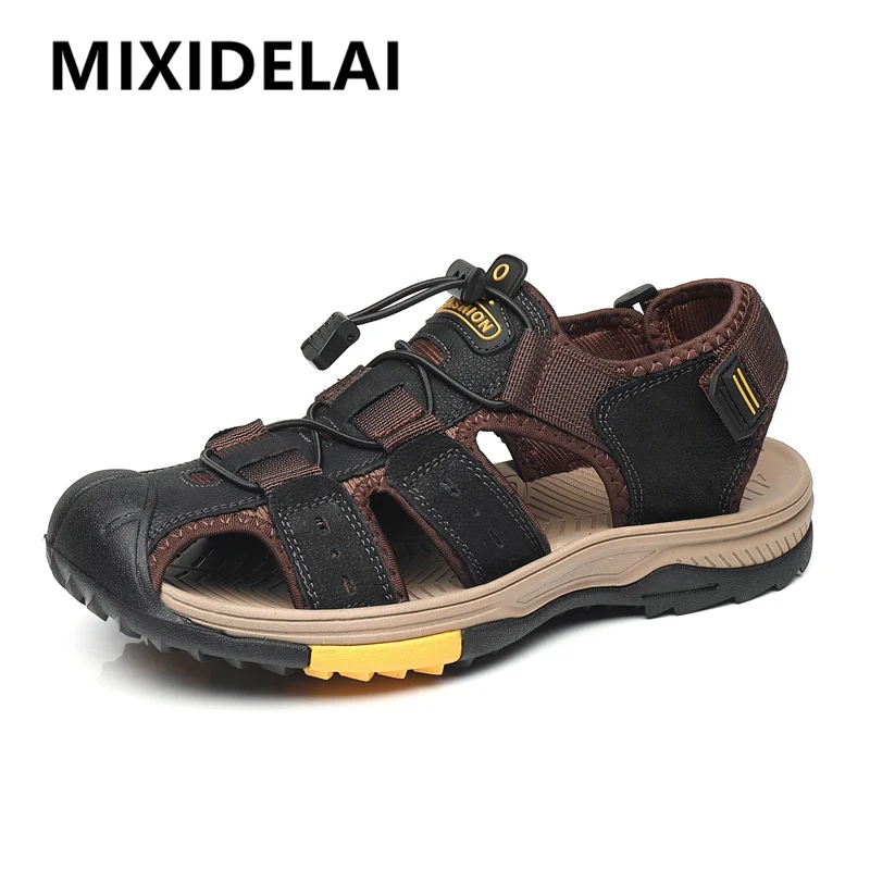 

Мужские сандалии из натуральной кожи, уличные кроссовки, Повседневная пляжная обувь, Нескользящие, для летнего сезона