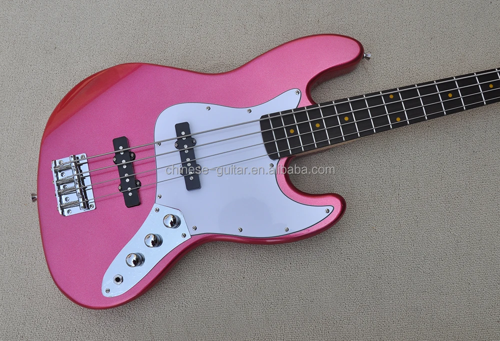 Flyoung Cheap Chinese Electric Bass Guitar Metal Rose Red Electric Bass Guitar 4 Strings Bass Guitar