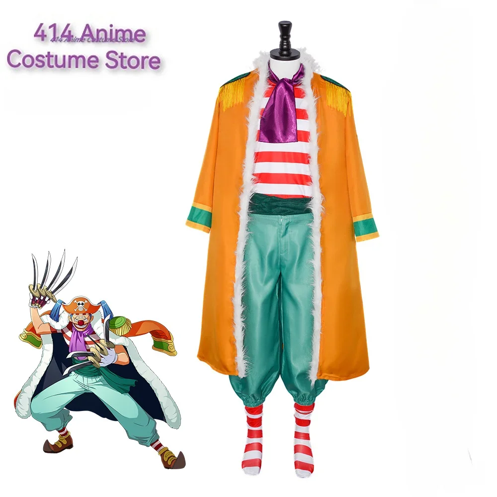 Anime Buggy Cosplay Yellow Outfit Striped T-shirt Green Pants Full Set Fancy Uniform for Man Party Carnival Halloween