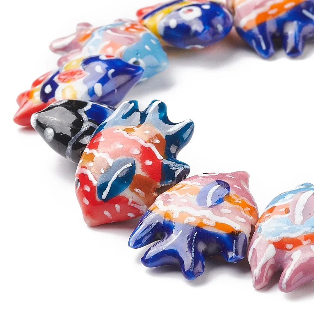 

Pandahall 20pcs Handmade Porcelain Fish Beads, Multicolor Ceramic Beads 17-22x21-22x7-7.5mm with 2mm Hole for DIY Jewelry Making