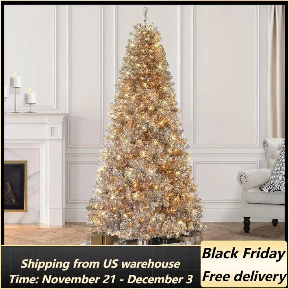 7.5 ft Pre-lit Rose Gold Tree, 1315 Tips, 500 UL Clear Incandescent Lights