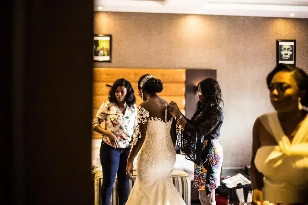 Vestido De novia De sirena africano personalizado, vestidos De novia De encaje De manga larga, Vestido De novia hecho a medida para chica negra