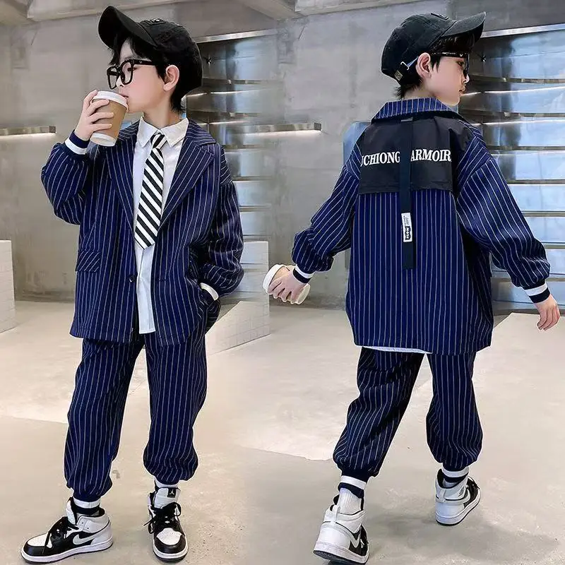 

Boys Suit Coat+Pants Cotton 2Pcs/Sets 2025 Formal Spring Autumn Sports Sets Teenagers Tracksuit Children Clothing 120-170CM