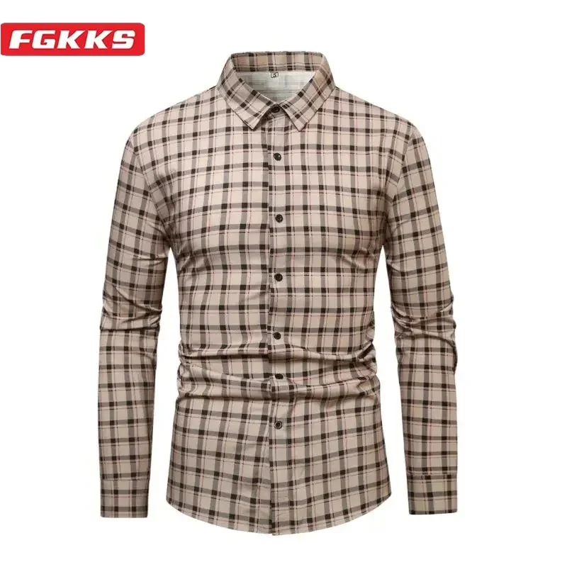 

FGKKS 2024 Outdoor Casual Shirt For Men Solid Color Plaid Breathable Top High Quality Design Hot Casual Shirt For Men